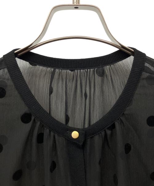 NOLLEY'S（ノーリーズ）NOLLEY'S (ノーリース) シアーフロッキードット柄クルーネックカーディガン ブラック サイズ:38の古着・服飾アイテム