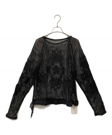 完売アンヌーク　anuke Embroidery Mesh Tops ブラック 中古・古着通販】anuke (アンヌーク) Embroidery Mesh Tops ブラック