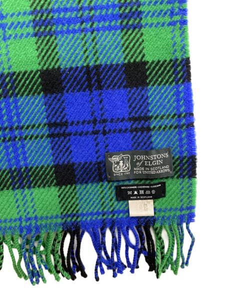 JOHNSTONS OF ELGIN（ジョンストンズオブエルガン）JOHNSTONS OF ELGIN (ジョンストンズオブエルガン) UNITED ARROWS (ユナイテッドアローズ) 別注ツイル チェック マフラー ブルーの古着・服飾アイテム