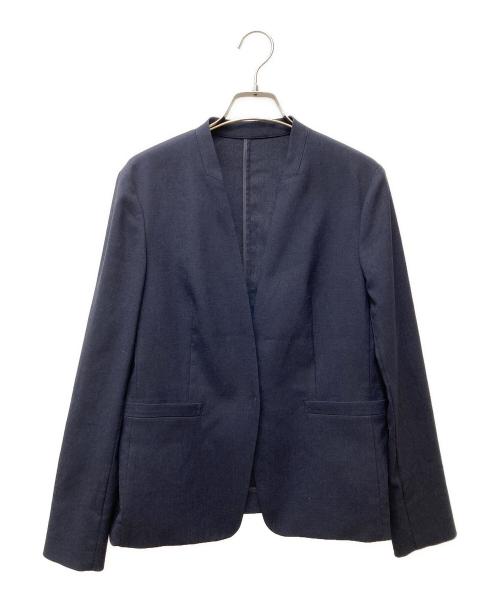 23区（ニジュウサンク）23区 (ニジュウサンク) アイアスマットストレッチ ノーカラー ジャケット ネイビー サイズ:38の古着・服飾アイテム