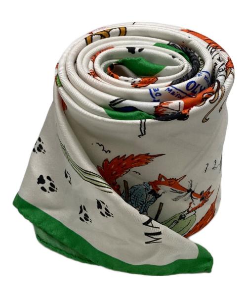 maison kitsune（メゾンキツネ）maison kitsune (メゾンキツネ) Olympia Le-Tan (オリンピア・ル・タン) 大判スカーフ ホワイト×グリーンの古着・服飾アイテム