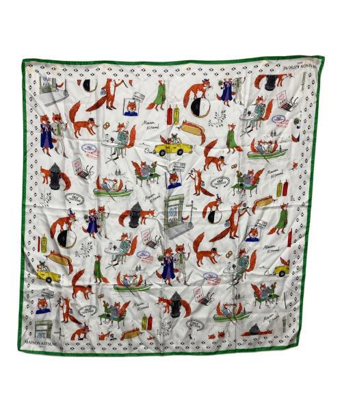 maison kitsune（メゾンキツネ）maison kitsune (メゾンキツネ) Olympia Le-Tan (オリンピア・ル・タン) 大判スカーフ ホワイト×グリーンの古着・服飾アイテム