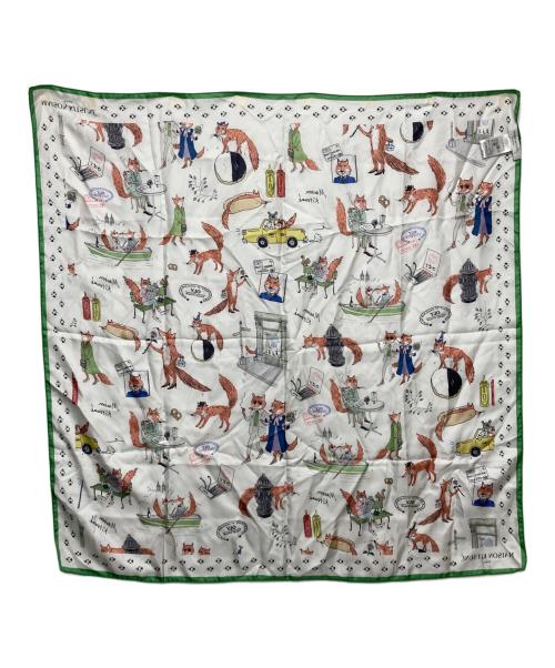 maison kitsune（メゾンキツネ）maison kitsune (メゾンキツネ) Olympia Le-Tan (オリンピア・ル・タン) 大判スカーフ ホワイト×グリーンの古着・服飾アイテム