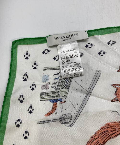 maison kitsune（メゾンキツネ）maison kitsune (メゾンキツネ) Olympia Le-Tan (オリンピア・ル・タン) 大判スカーフ ホワイト×グリーンの古着・服飾アイテム