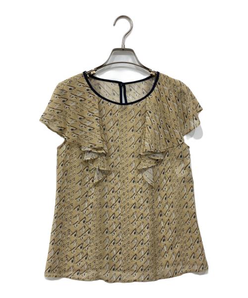 allureville（アルアバイル）allureville (アルアバイル) バイヤスチドリプリントフレアスリーブブラウス ベージュ サイズ:2の古着・服飾アイテム