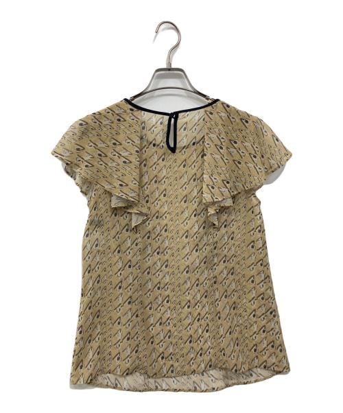 allureville（アルアバイル）allureville (アルアバイル) バイヤスチドリプリントフレアスリーブブラウス ベージュ サイズ:2の古着・服飾アイテム