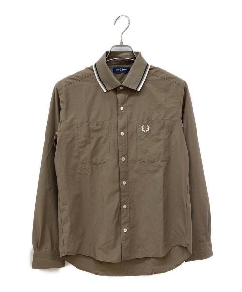 FRED PERRY（フレッドペリー）FRED PERRY (フレッドペリー) RIB COLLAR LONG SLEEVE SHIRT ブラウン サイズ:Mの古着・服飾アイテム