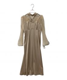 Lily Brown（リリーブラウン）の古着「刺繍チュールサテンワンピース」｜ベージュ