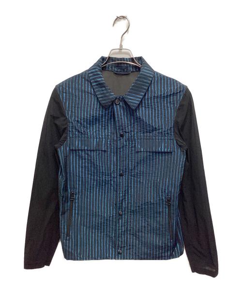 LANVIN（ランバン）LANVIN (ライバン) シアー切替シャツジャケット ブルー×ブラック サイズ:44の古着・服飾アイテム