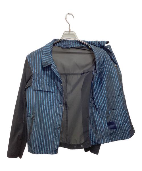 LANVIN（ランバン）LANVIN (ライバン) シアー切替シャツジャケット ブルー×ブラック サイズ:44の古着・服飾アイテム