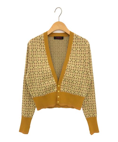 CABAN（キャバン）CABAN (キャバン) スクエアジャカードVネックカーディガン イエロー サイズ:Fの古着・服飾アイテム