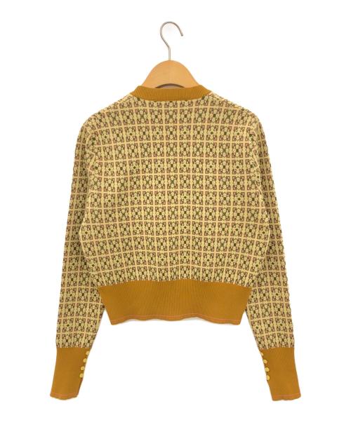 CABAN（キャバン）CABAN (キャバン) スクエアジャカードVネックカーディガン イエロー サイズ:Fの古着・服飾アイテム