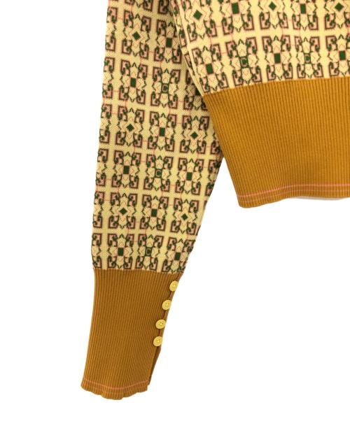 CABAN（キャバン）CABAN (キャバン) スクエアジャカードVネックカーディガン イエロー サイズ:Fの古着・服飾アイテム