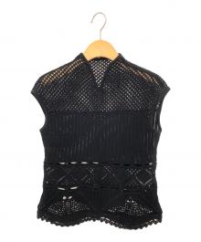 Mame Kurogouchi（マメクロゴウチ）の古着「Cotton Lace Sleeveless Knitted Top」｜ブラック