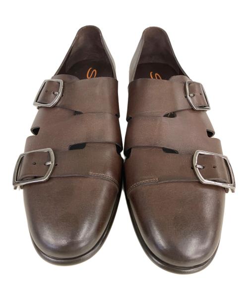 Santoni（サントーニ）Santoni (サントーニ) カーフレザーダブルモンクグルカシューズ ブラウン サイズ:SIZE9の古着・服飾アイテム