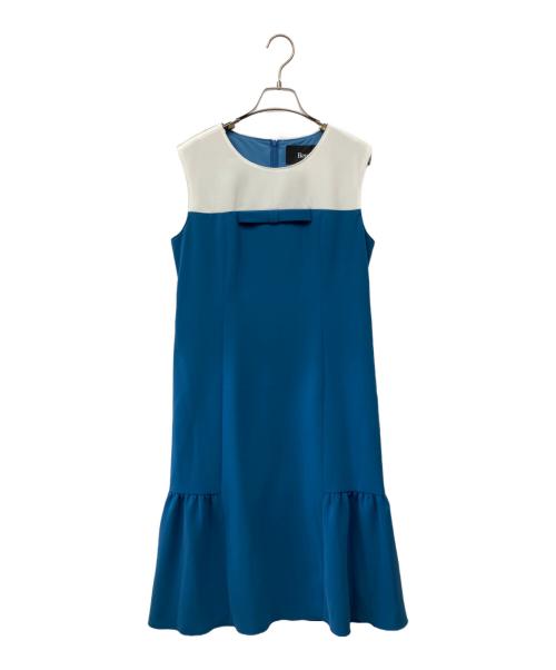 Rene（ルネ）Rene (ルネ) バイカラーリボンノースリーブワンピース ブルー サイズ:38の古着・服飾アイテム