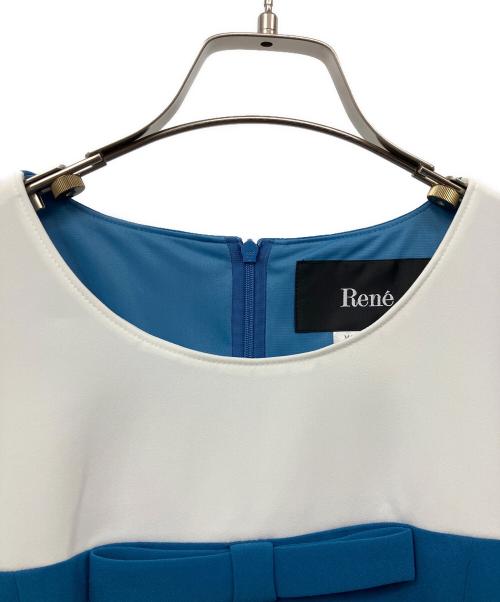 Rene（ルネ）Rene (ルネ) バイカラーリボンノースリーブワンピース ブルー サイズ:38の古着・服飾アイテム