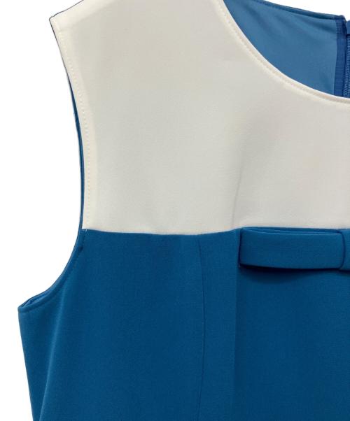 Rene（ルネ）Rene (ルネ) バイカラーリボンノースリーブワンピース ブルー サイズ:38の古着・服飾アイテム