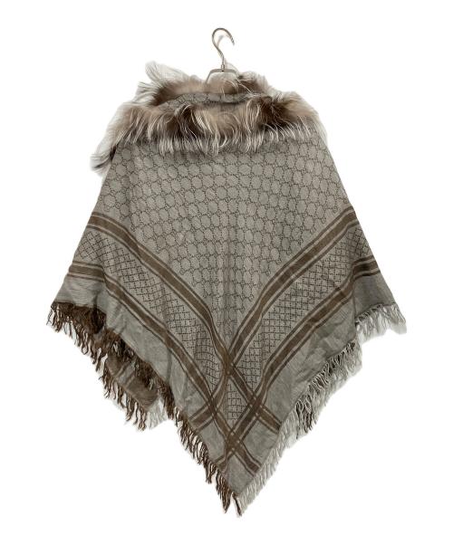 GUCCI（グッチ）GUCCI (グッチ) FOXファー付ウールシルクストール グレー×ブラウンの古着・服飾アイテム