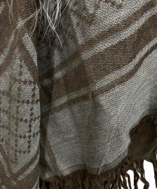 GUCCI（グッチ）GUCCI (グッチ) FOXファー付ウールシルクストール グレー×ブラウンの古着・服飾アイテム