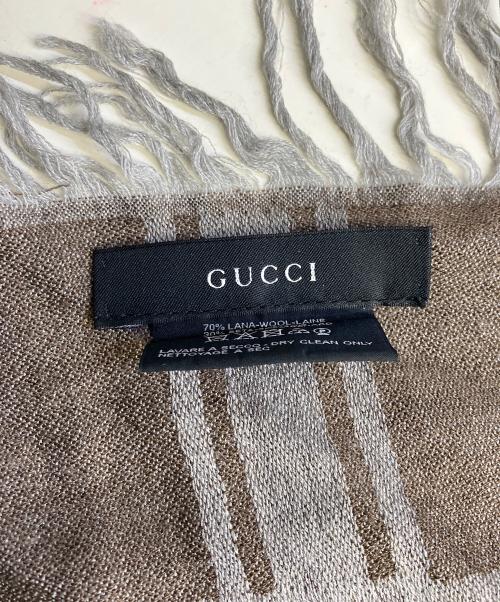 GUCCI（グッチ）GUCCI (グッチ) FOXファー付ウールシルクストール グレー×ブラウンの古着・服飾アイテム