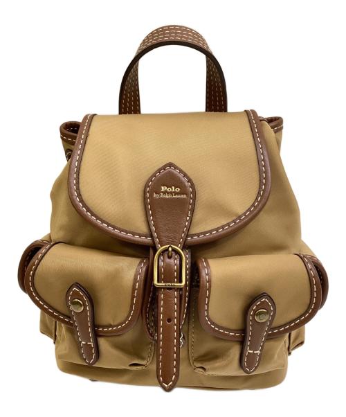 POLO RALPH LAUREN（ポロ・ラルフローレン）POLO RALPH LAUREN (ポロ・ラルフローレン) レザートリム ツイル Bellport バックパック ブラウン×キャメルの古着・服飾アイテム