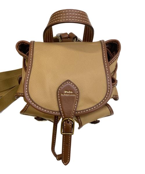 POLO RALPH LAUREN（ポロ・ラルフローレン）POLO RALPH LAUREN (ポロ・ラルフローレン) レザートリム ツイル Bellport バックパック ブラウン×キャメルの古着・服飾アイテム