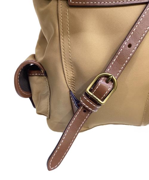 POLO RALPH LAUREN（ポロ・ラルフローレン）POLO RALPH LAUREN (ポロ・ラルフローレン) レザートリム ツイル Bellport バックパック ブラウン×キャメルの古着・服飾アイテム