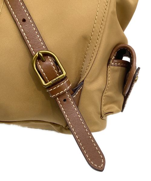 POLO RALPH LAUREN（ポロ・ラルフローレン）POLO RALPH LAUREN (ポロ・ラルフローレン) レザートリム ツイル Bellport バックパック ブラウン×キャメルの古着・服飾アイテム