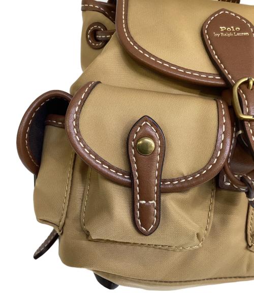 POLO RALPH LAUREN（ポロ・ラルフローレン）POLO RALPH LAUREN (ポロ・ラルフローレン) レザートリム ツイル Bellport バックパック ブラウン×キャメルの古着・服飾アイテム