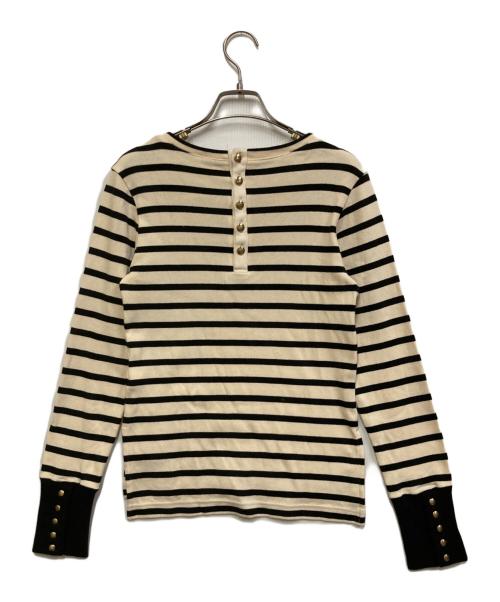 Traditional Weatherwear（トラディショナルウェザーウェア）Traditional Weatherwear (トラディショナルウェザーウェア) バックボタンクルーネックプルオーバー ホワイト×ブラック サイズ:Sの古着・服飾アイテム