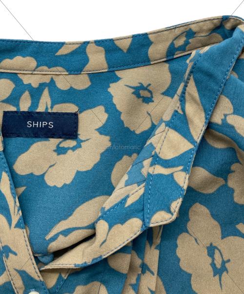 SHIPS（シップス）SHIPS (シップス) 花柄 サイド プリーツ フレンチスリーブ ワンピース ブルー サイズ:Mの古着・服飾アイテム