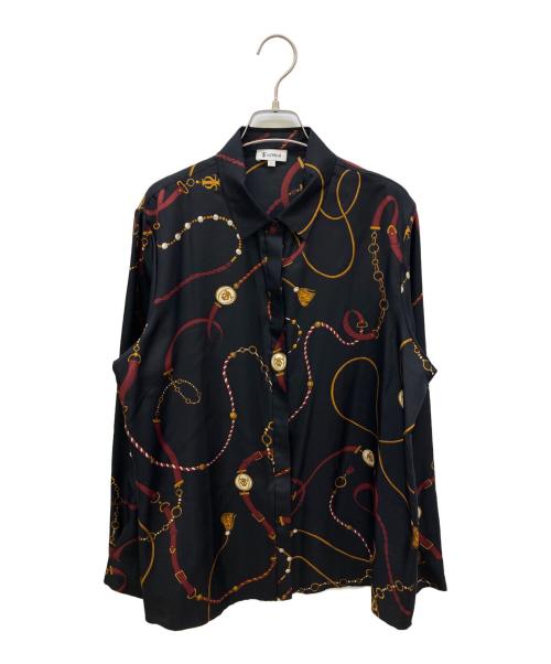 LILYSILK（リリーシルク）LILYSILK (リリーシルク) ルイビル柄 シルクシャツ ブラック サイズ:Lの古着・服飾アイテム