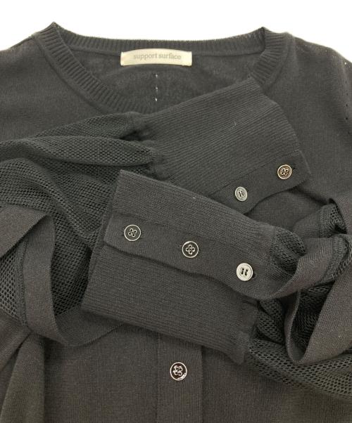 support surface（サポートサーフェス）support surface (サポートサーフェス) メッシュスリーブカーディガン ブラック サイズ:1の古着・服飾アイテム