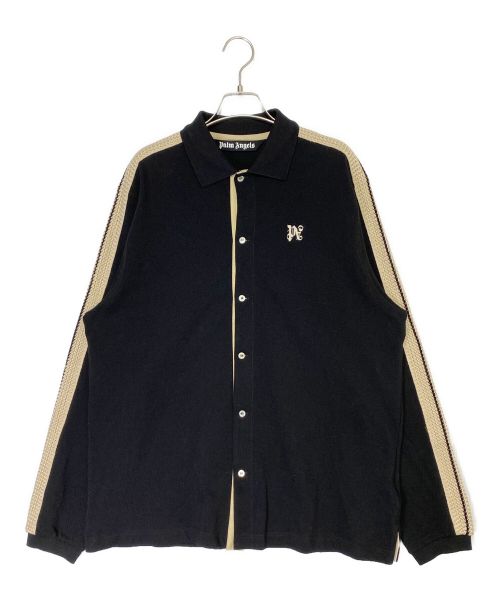 Palm Angels（パーム エンジェルス）Palm Angels (パーム エンジェルス) MONOGRAM PIQUET POLO TRACK SHIRT ブラック サイズ:Lの古着・服飾アイテム