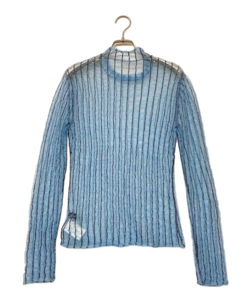 MAISON SPECIAL（メゾンスペシャル）MAISON SPECIAL (メゾンスペシャル) Shirring Stripe Sheer Knitwear ブルー サイズ:FREEの古着・服飾アイテム