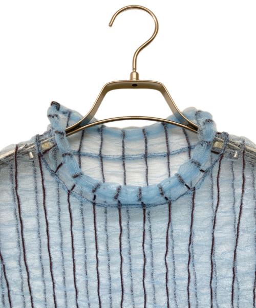 MAISON SPECIAL（メゾンスペシャル）MAISON SPECIAL (メゾンスペシャル) Shirring Stripe Sheer Knitwear ブルー サイズ:FREEの古着・服飾アイテム