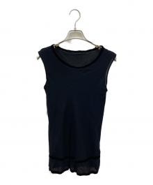 yohji yamamoto+noir（ヨウジヤマモトプリュスノアール）の古着「シルクノースリーブブラウス」｜ブラック