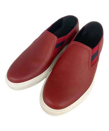 グッチ GUCCI スリッポン スニーカー  靴 中古・古着通販】GUCCI (グッチ) レザースリッポン レッド サイズ