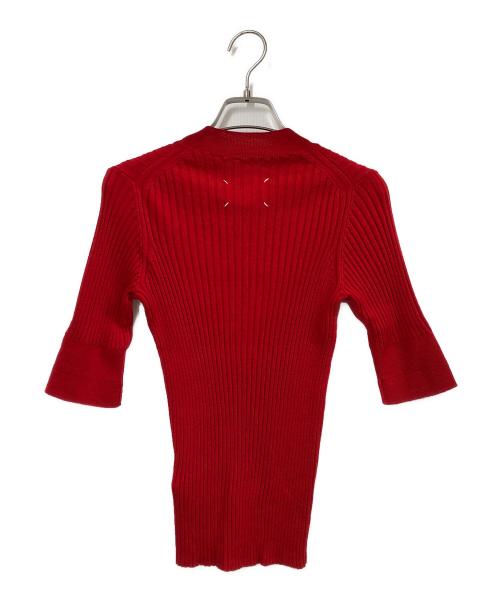 Maison Margiela（メゾンマルジェラ）Maison Margiela (メゾンマルジェラ) リブウール五分袖ニットセーター レッド サイズ:XSの古着・服飾アイテム