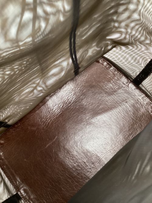 PRADA（プラダ）PRADA (プラダ) レザーポーチ付シースルートートバッグ ダークブラウン サイズ:表記なしの古着・服飾アイテム