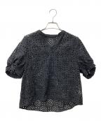 BALLSEYボールジィ）の古着「サークルフラワーエンブロイダリー キーネックブラウス」｜ブラック