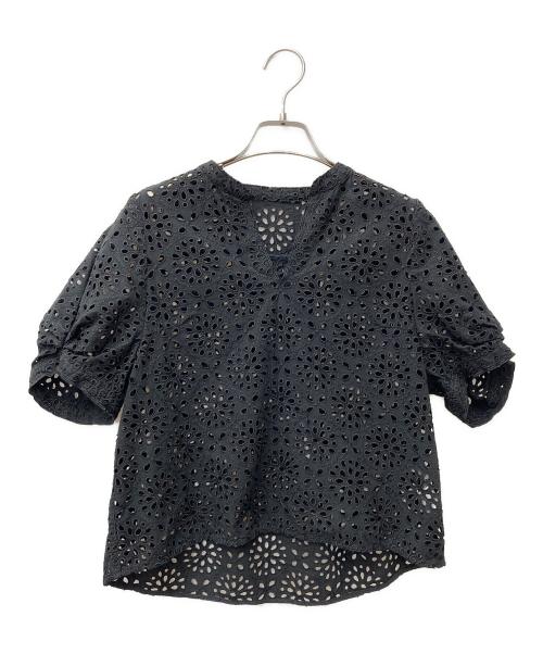 BALLSEY（ボールジィ）BALLSEY (ボールジィ) サークルフラワーエンブロイダリー キーネックブラウス ブラック サイズ:36の古着・服飾アイテム