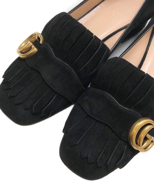 GUCCI（グッチ）GUCCI (グッチ) GGマーモント バックル スウェードフリンジパンプス ブラック サイズ:35の古着・服飾アイテム