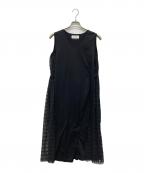 MUVEILミュベール）の古着「チェックチュールコンビワンピース」｜ブラック