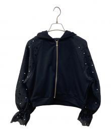 GRACE CONTINENTAL（（グレースコンチネンタル）の古着「カットワークパフ袖パーカー」｜ブラック