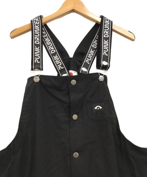 PUNK DRUNKERS（パンクドランカーズ）PUNK DRUNKERS (パンクドランカーズ) あいつ目オーバーオール ブラック サイズ:XLの古着・服飾アイテム