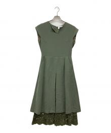 Arobe（アローブ）の古着「総裏地 エンブロイダリーレース レイヤード ワンピース」｜グリーン