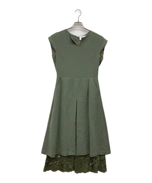 Arobe（アローブ）Arobe (アローブ) 総裏地 エンブロイダリーレース レイヤード ワンピース グリーン サイズ:2の古着・服飾アイテム