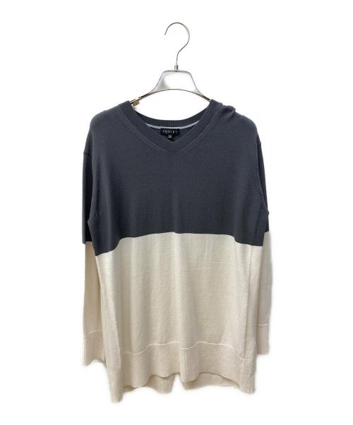 INDIVI（インディヴィ）INDIVI (インディヴィ) Vネックチュニックニット グレー×アイボリー サイズ:34の古着・服飾アイテム